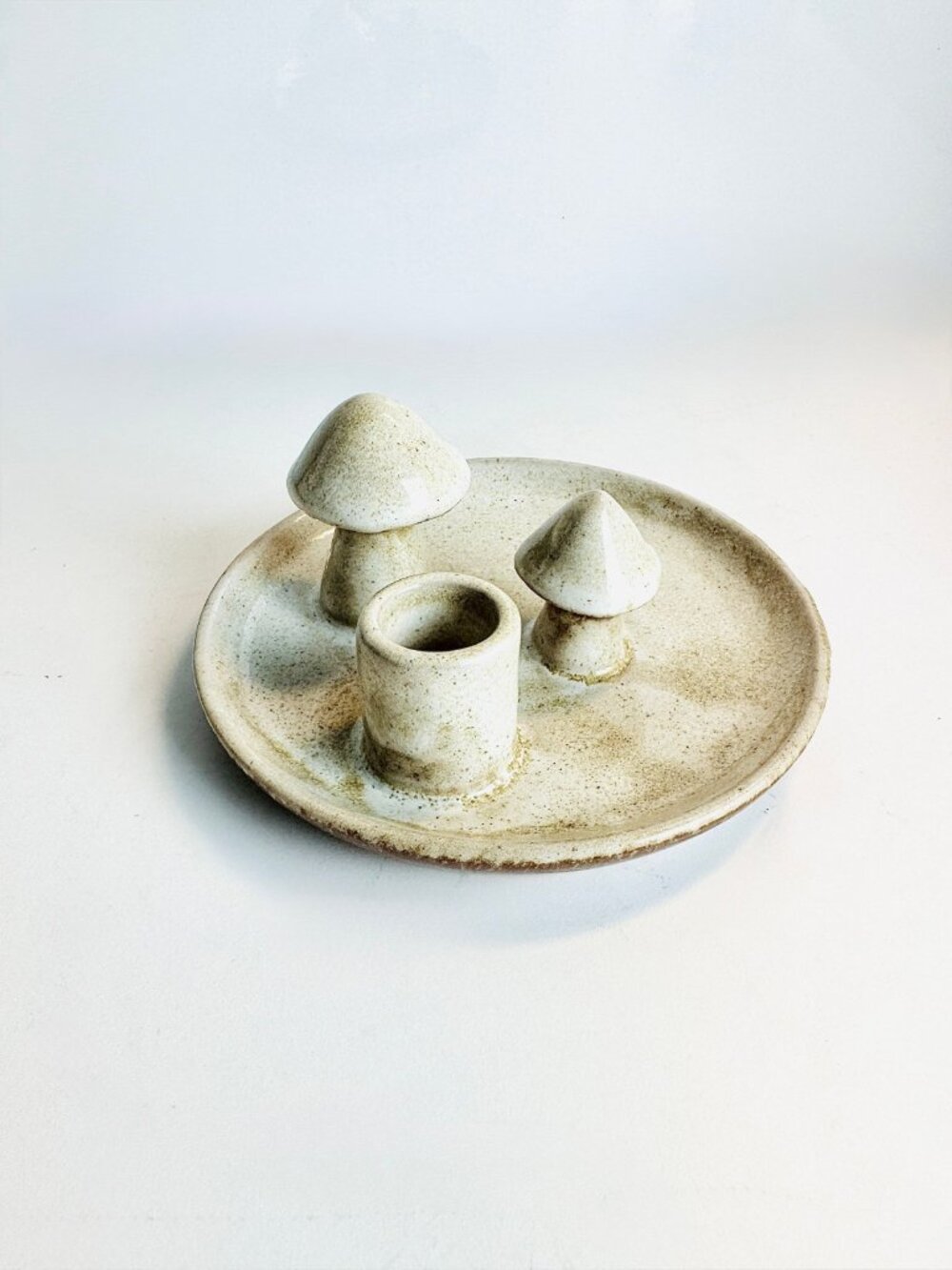 Mushroom Beige Candle Holder / Trinket Dish Decorative 6" Diameter